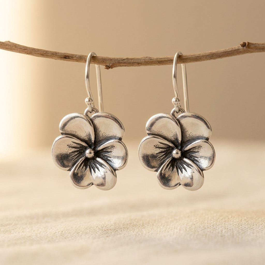 Silver-Tone Flower Stud Earrings