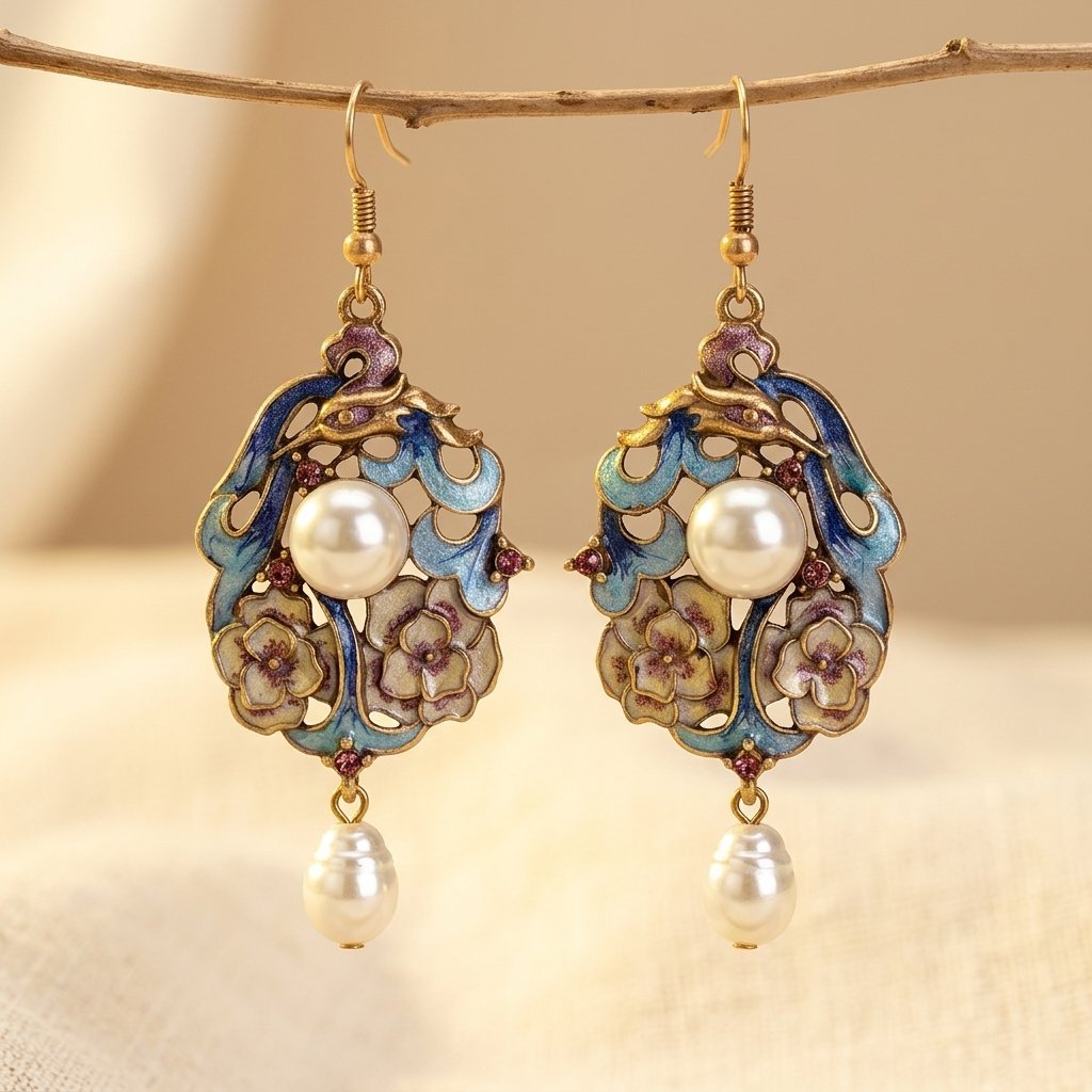 Medieval-Style Enamel Animal Tassel Earrings
