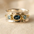 Gold-Tone Band Ring with Blue and Aqua Inlaid Stones