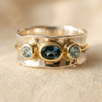 Gold-Tone Band Ring with Blue and Aqua Inlaid Stones