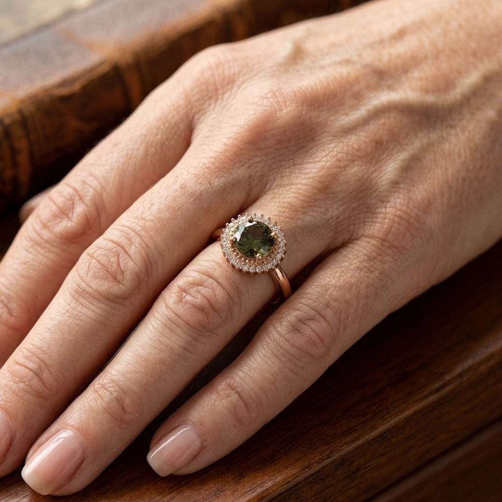 Round-Cut Olive Green Ring