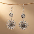 Vintage-Style Antique Silver-Tone Sunflower Dangle Earrings