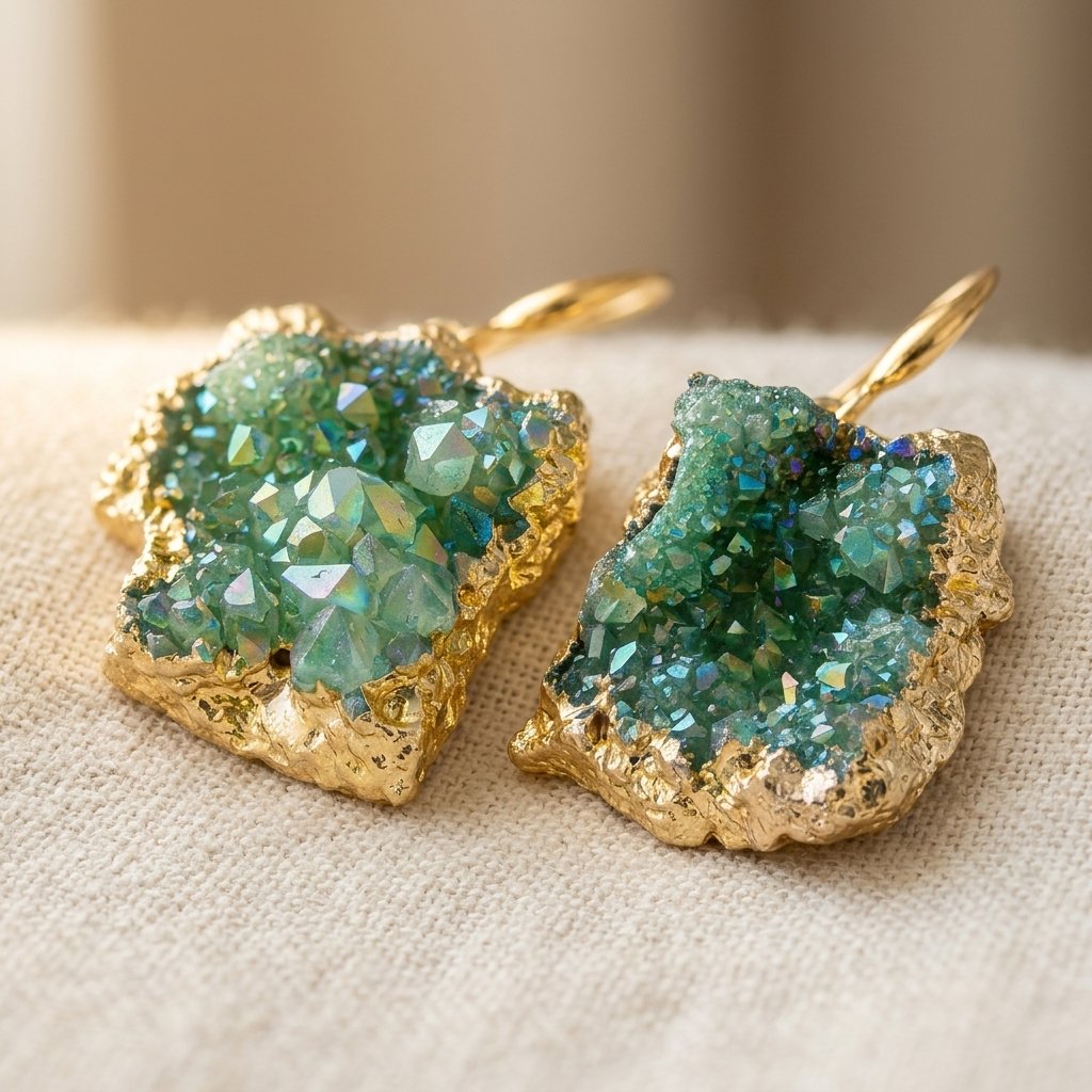 Oorbellen met ruwe groene aurakwarts-druzy