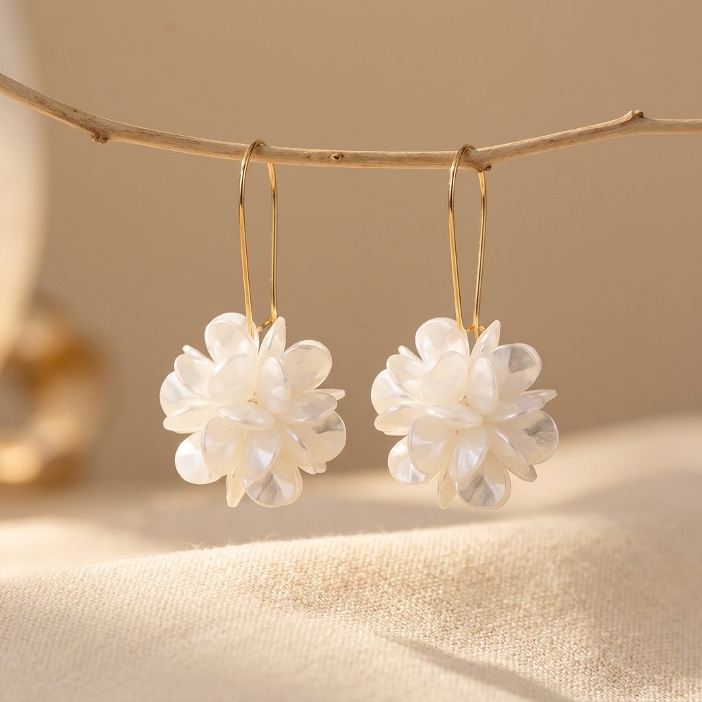 White Blossom Hook Earrings