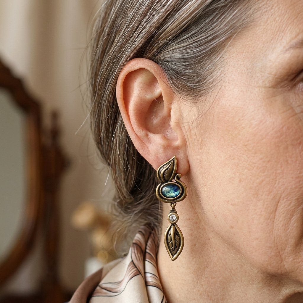 Vintage-Style Bronze-Tone Leaf Tassel Earrings