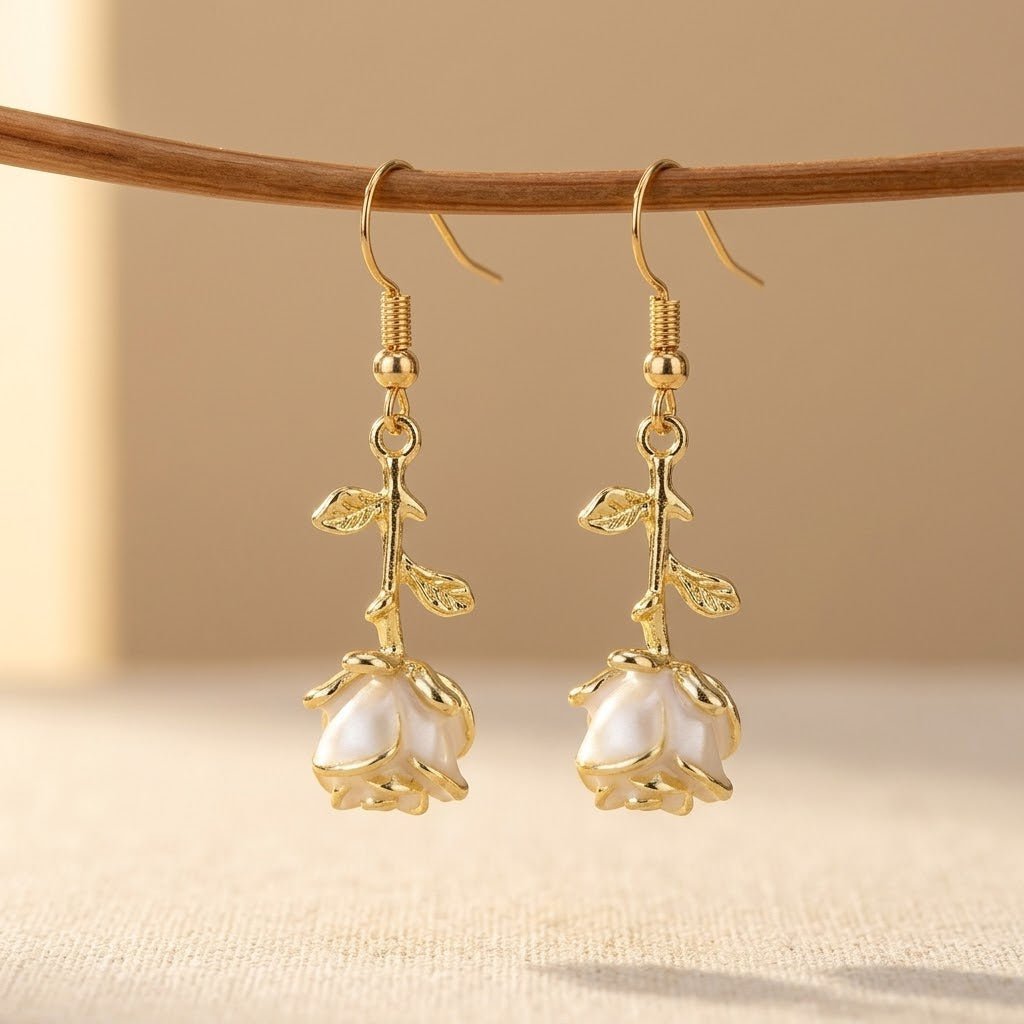 Vintage-Style Rose Gold-Tone Flower Dangle Earrings