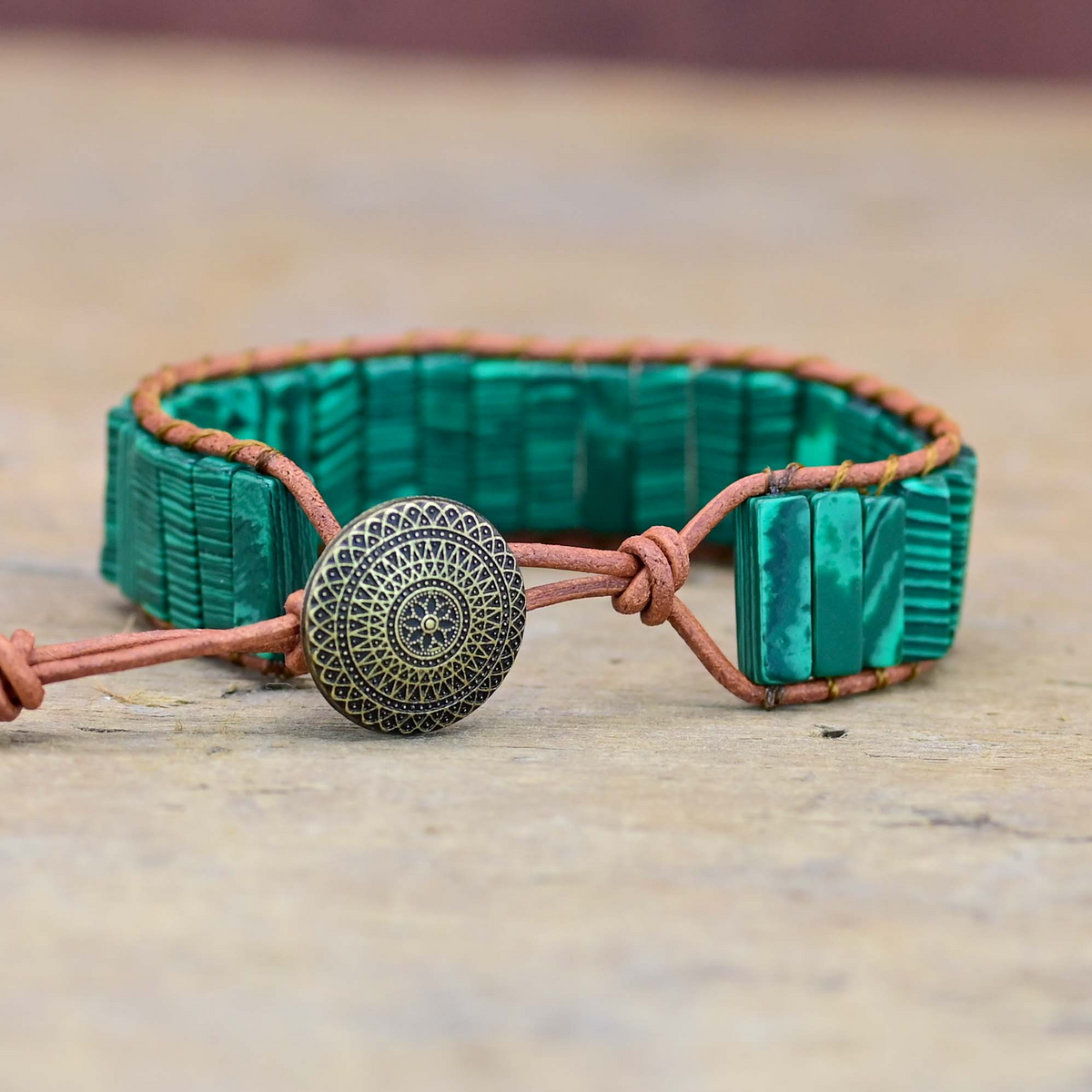 Malachite-Look Leather Wrap Bracelet