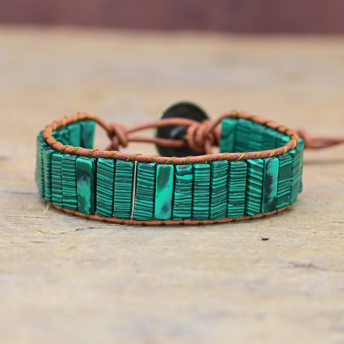 Malachite-Look Leather Wrap Bracelet