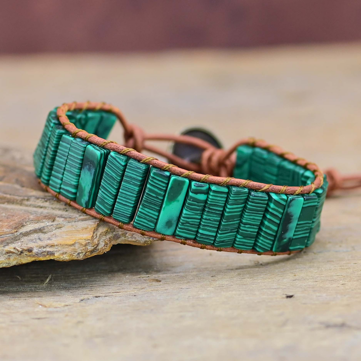 Malachite-Look Leather Wrap Bracelet