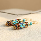 Vintage-Style Turquoise Mosaic Bead Dangle Earrings