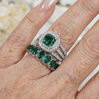 Cushion Emerald-Look Double Halo Bridal Ring Set