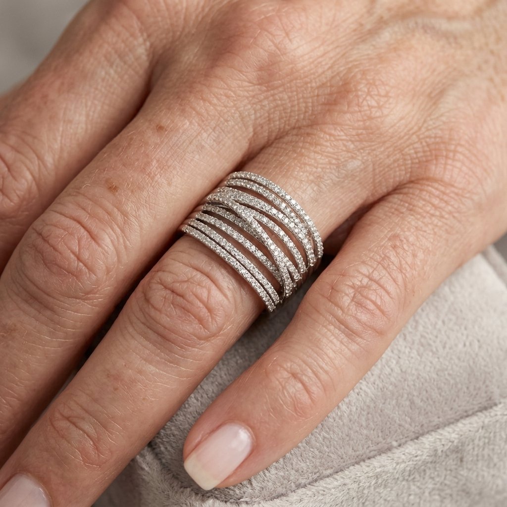 Vintage-Style Layered Zirconia Stainless Steel Ring