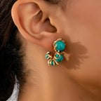 Turquoise Beaded Flower Earrings