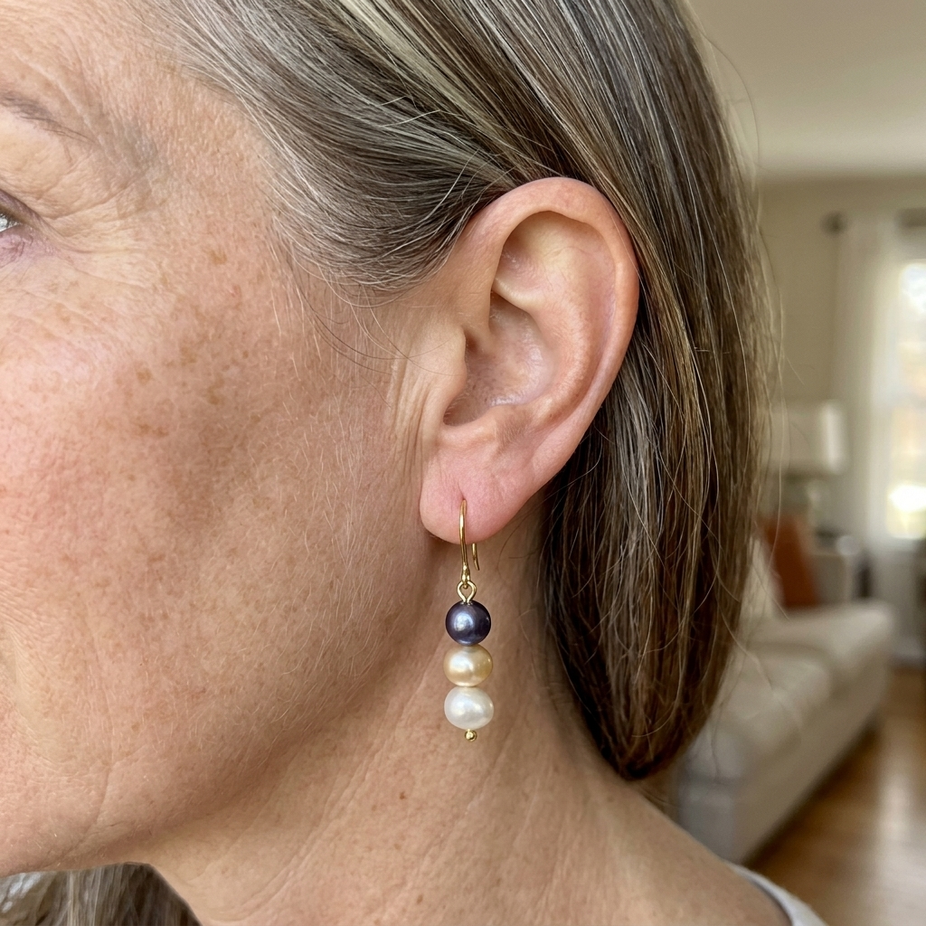 Three-Colour Freshwater Pearl Earrings