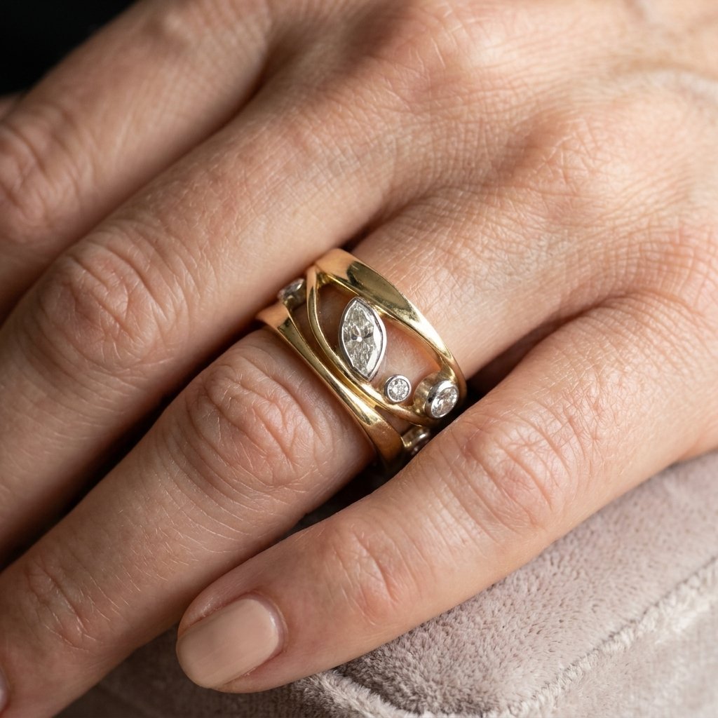 Layered Gold-Tone Ring with Marquise Zirconia Accents
