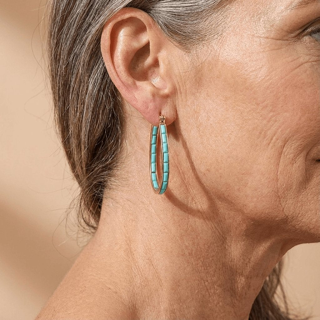 U-Shaped Synthetic Turquoise Oval Hoop Earrings