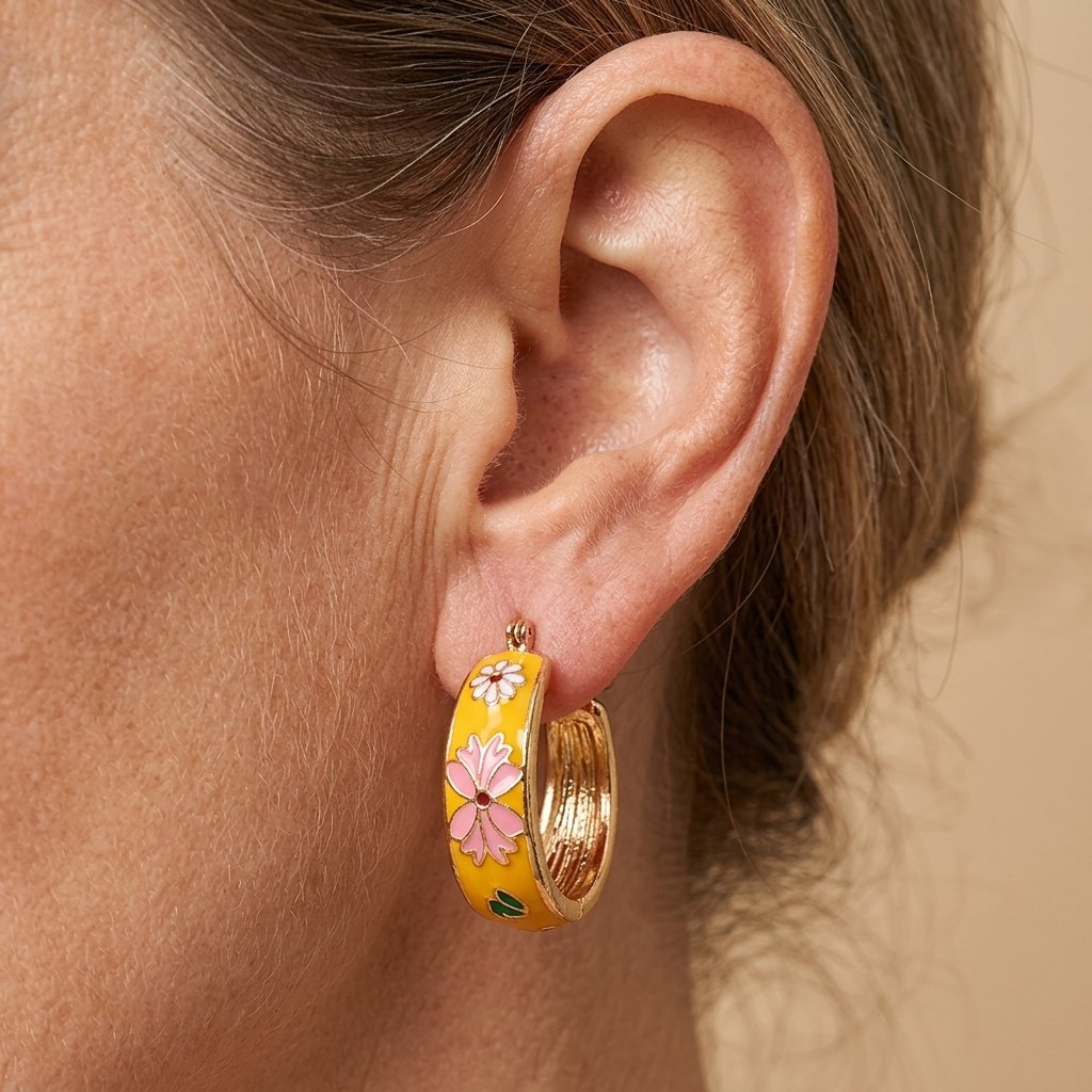 Vintage-Inspired Enamel Flower Hoop Earrings with Frame