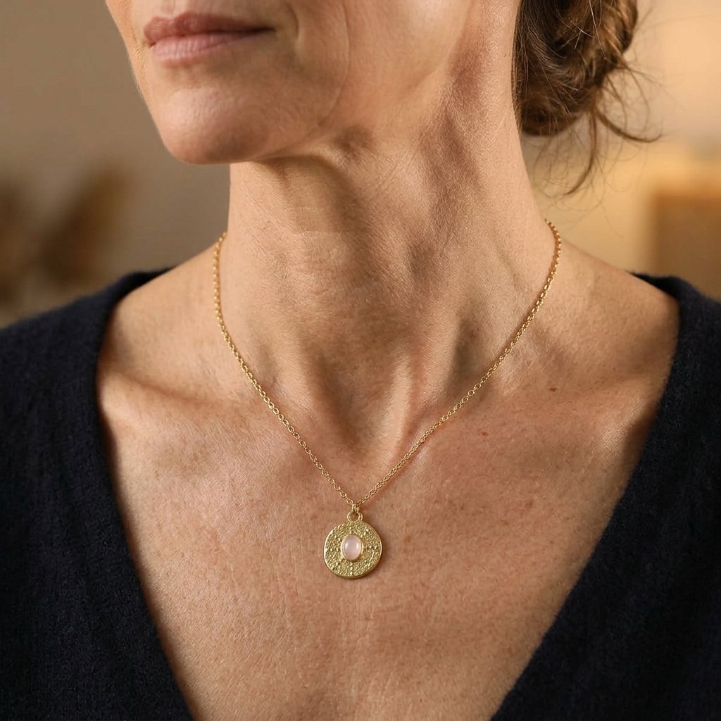 Stone Pendant in Gold-Tone Round Frame