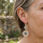 Vintage-Style Antique Silver-Tone Sunflower Dangle Earrings