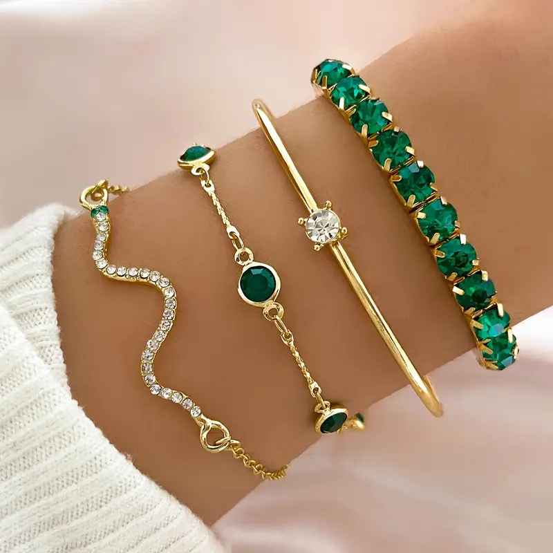 Vintage-Style Green Zirconia Bracelet Set