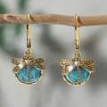 Vintage-Style Blue Dragonfly Crystal Earrings