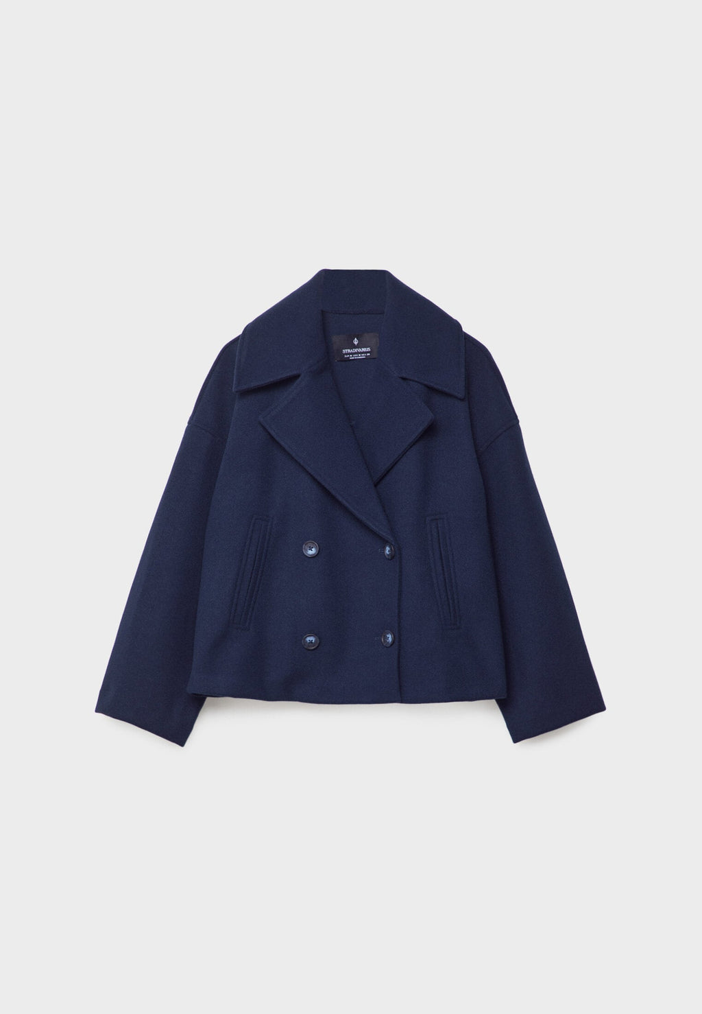 Cropped Double Breasted Jacket with Oversized Lapels and Pockets
