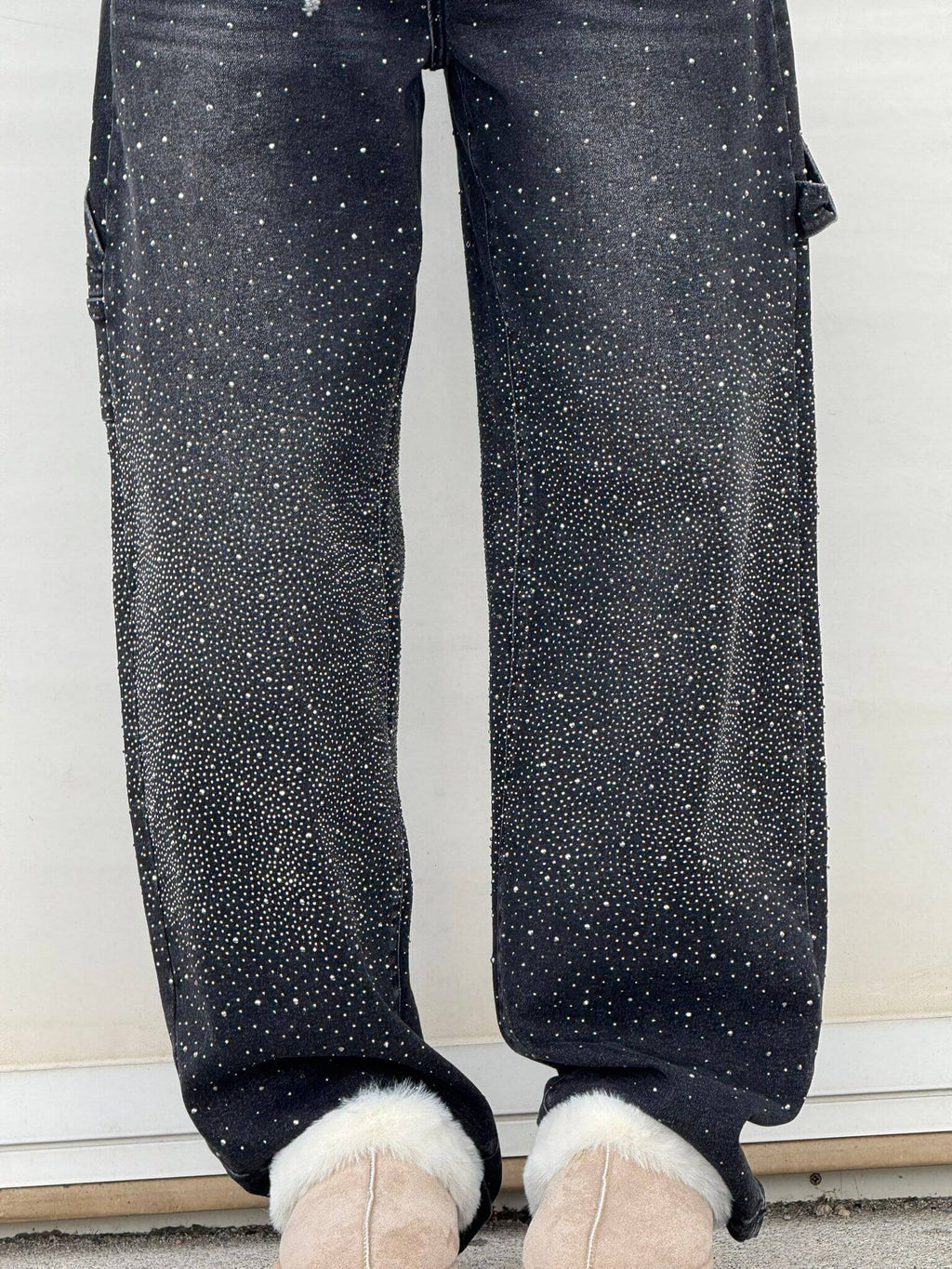 Women's Wide-Leg Jeans with Rhinestone Detail