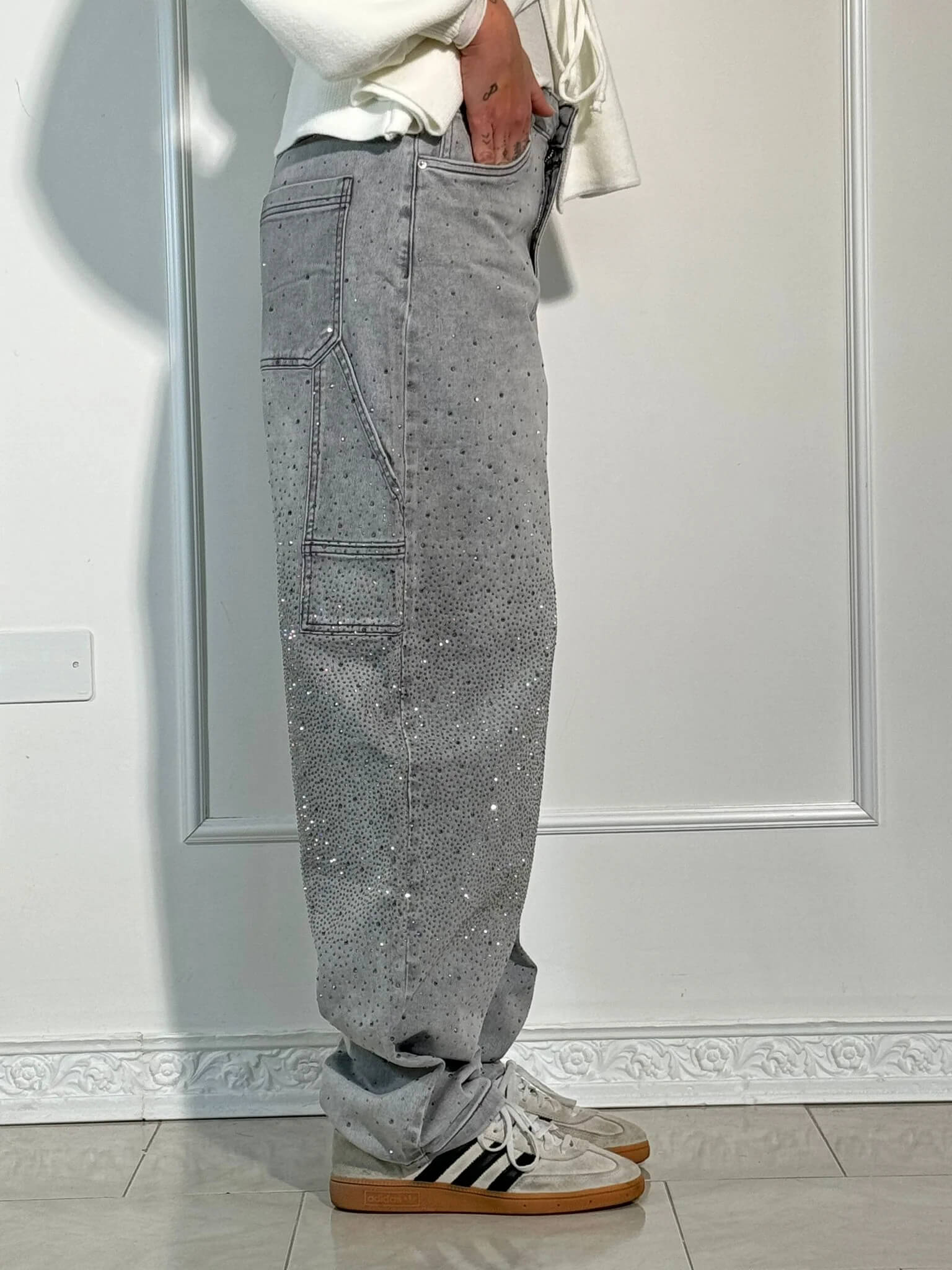 Women's Wide-Leg Jeans with Rhinestone Detail