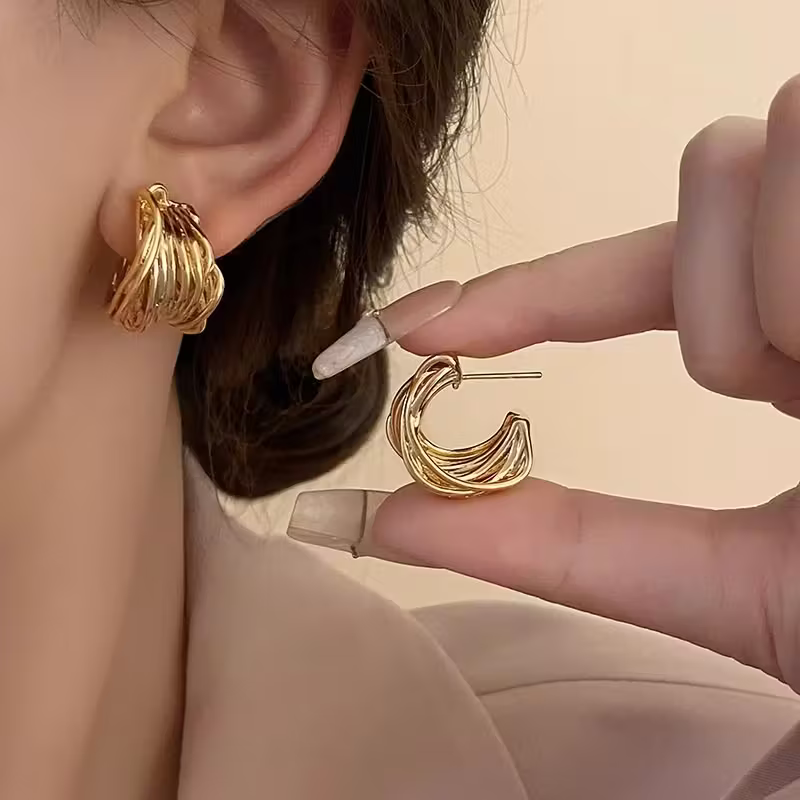 Gold-Tone Twisted Wire Huggie Earrings