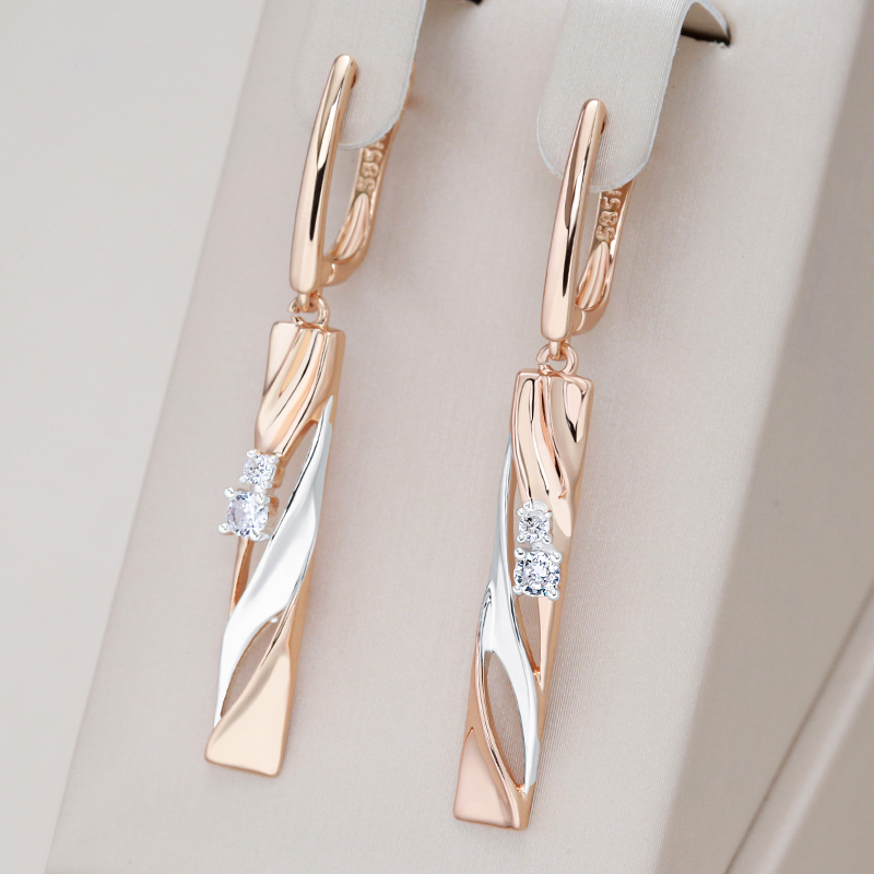 Rose Gold-Tone Long Crystal Bar Drop Earrings