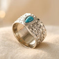 Bohemian Wide Turquoise Ring with Teardrop Cubic Zirconia
