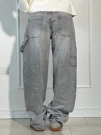 Women's Wide-Leg Jeans with Rhinestone Detail