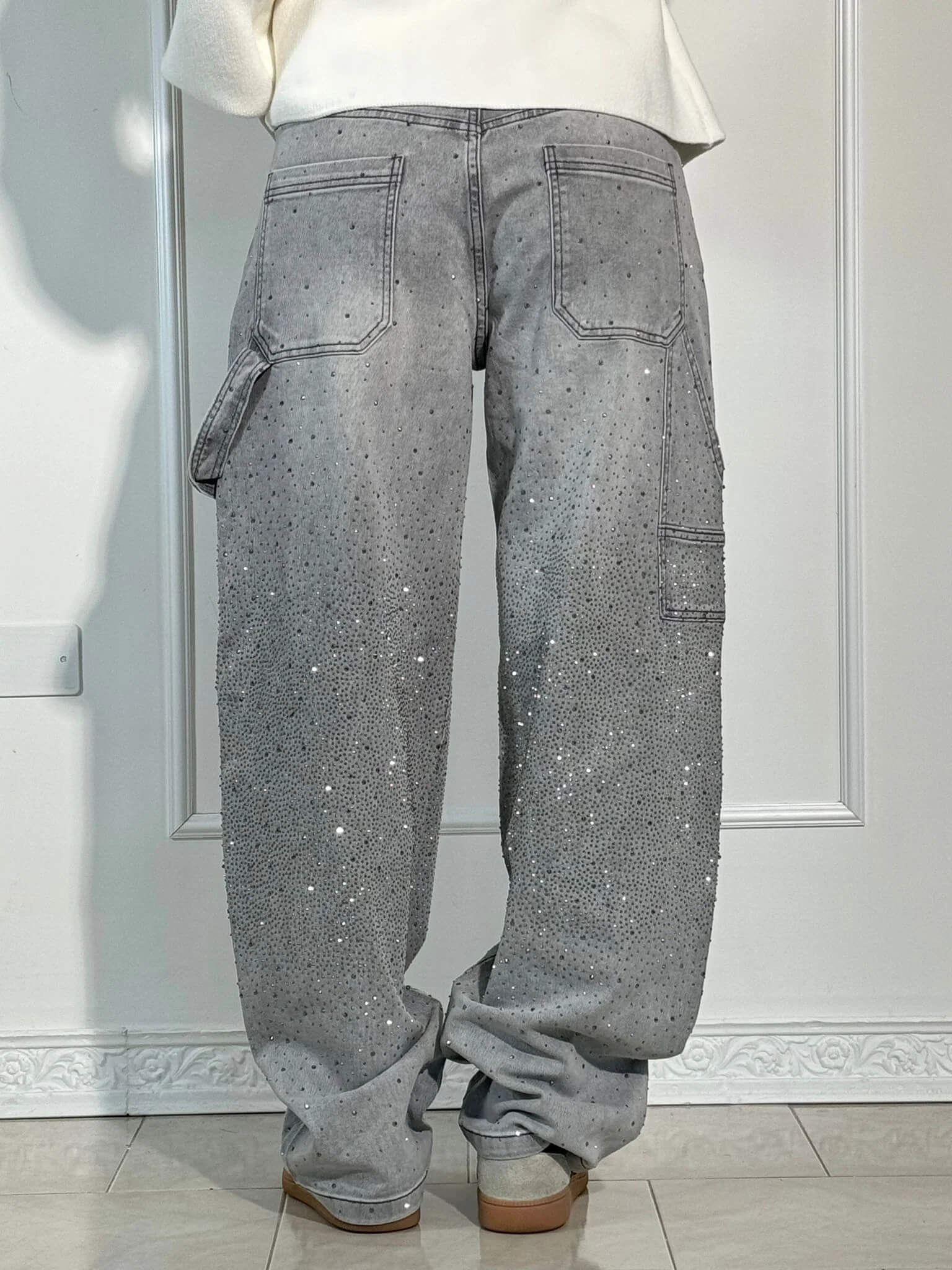 Women's Wide-Leg Jeans with Rhinestone Detail