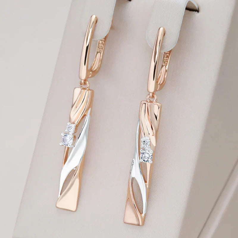 Rose Gold-Tone Crystal Stripe Drop Earrings