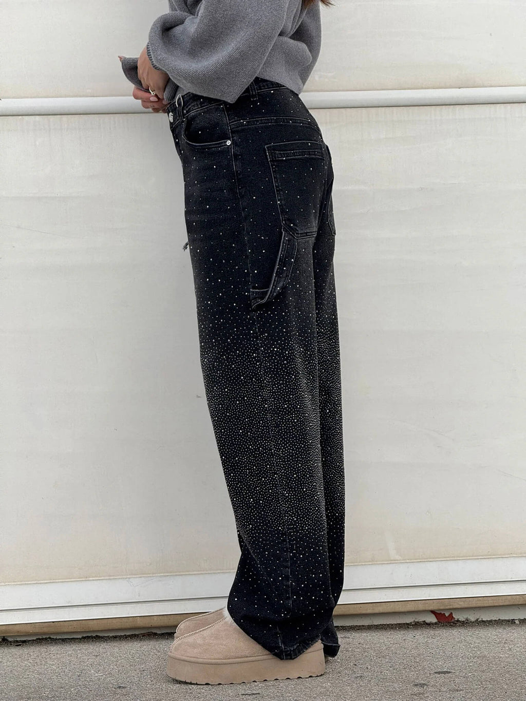 Women's Wide-Leg Jeans with Rhinestone Detail