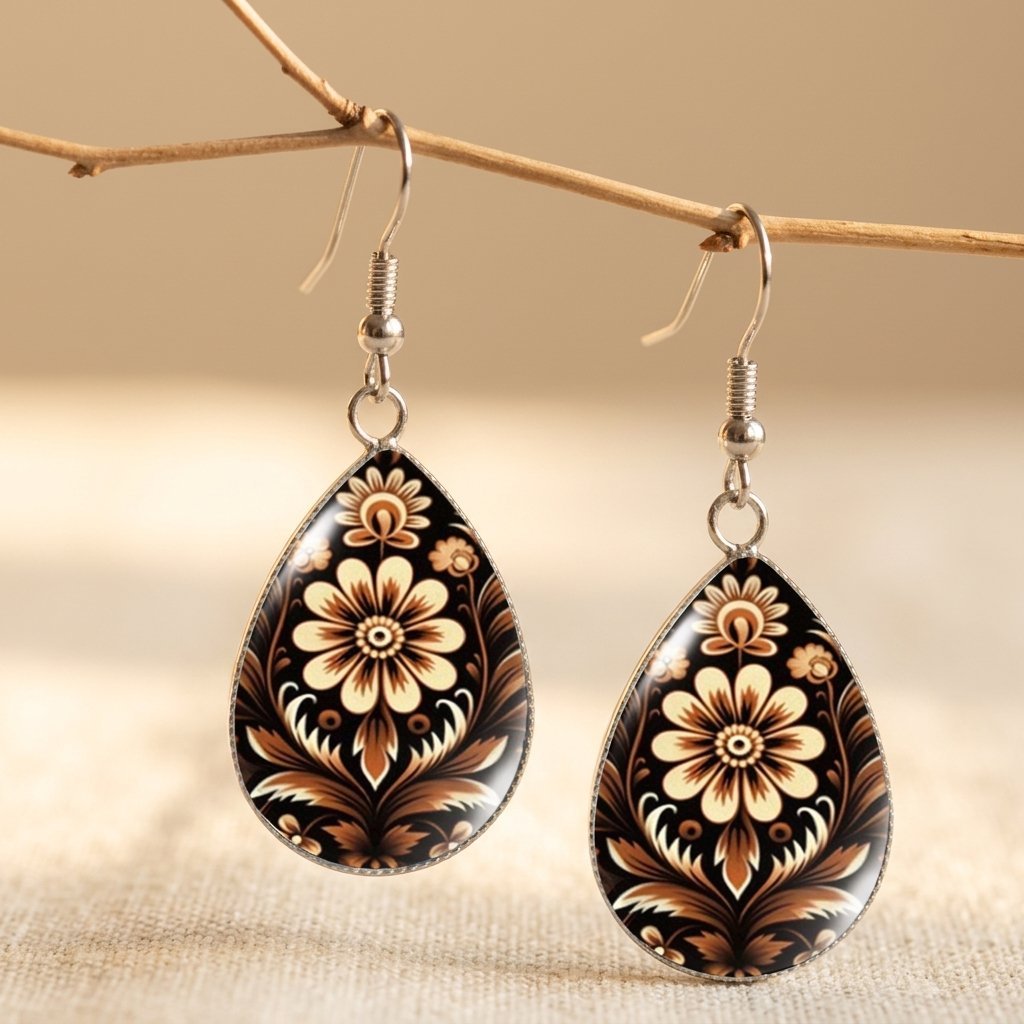 Houten bloemen-druppeloorhangers