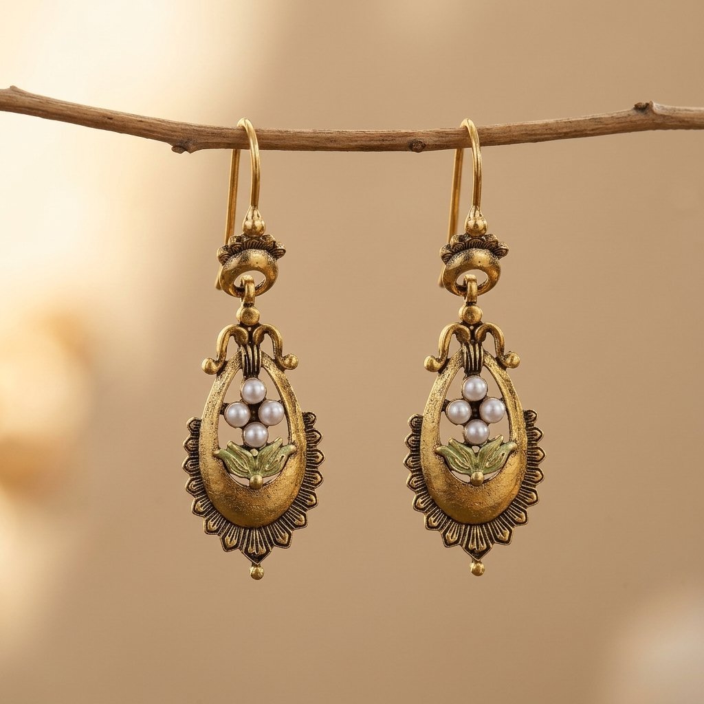 Bohemian Ornate Gold-Tone Drop Earrings
