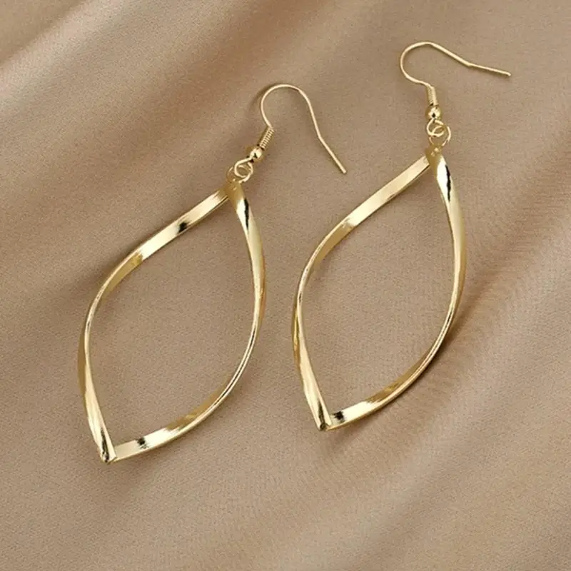 Vintage-Style Gold-Tone Twisted Marquise Drop Earrings