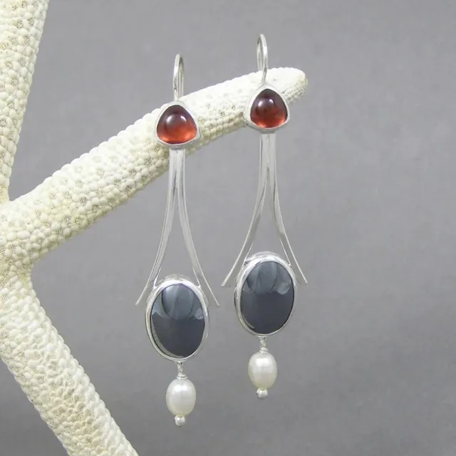 Brincos de Pérola com Cristal Vermelho Estilo Vintage