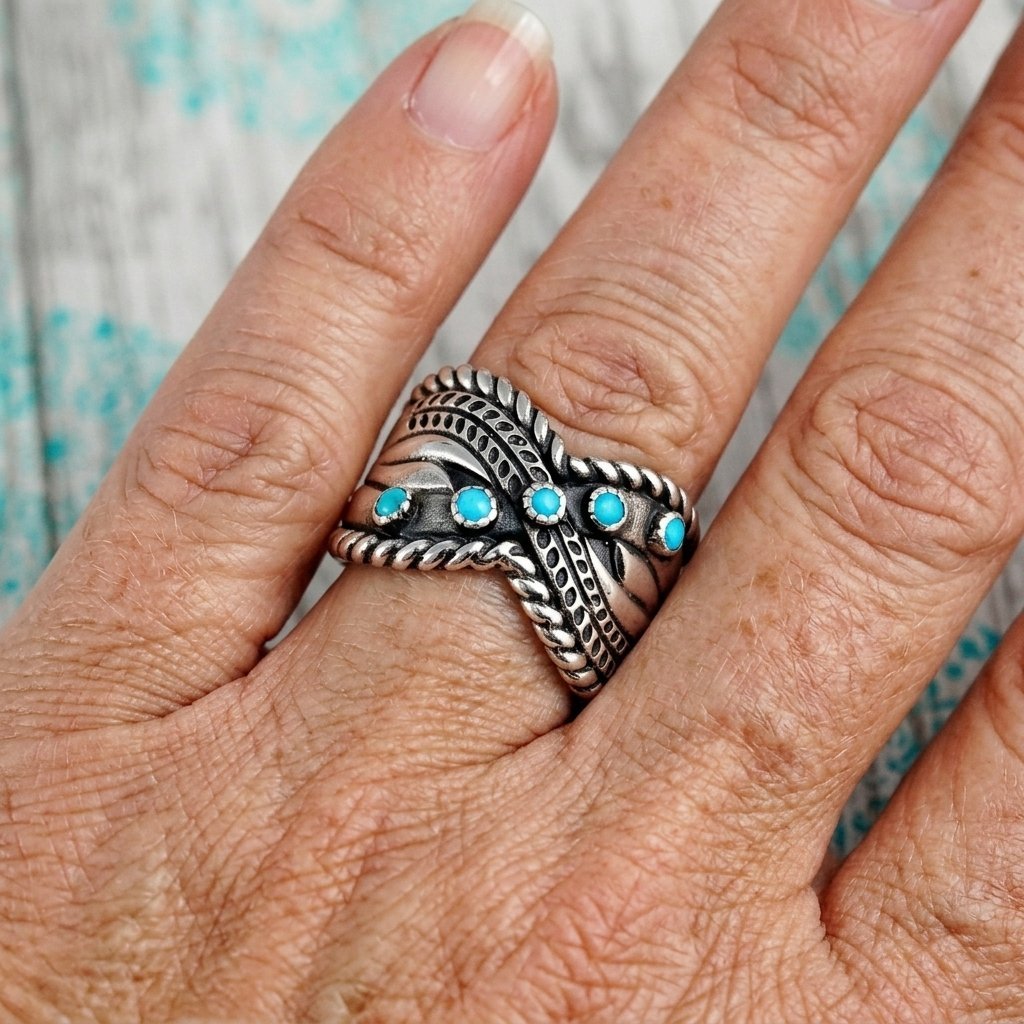 Bohemian Wide Synthetic Turquoise Inlay Ring