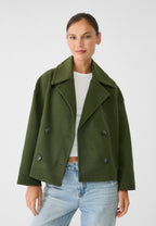 Cropped Double Breasted Jacket with Oversized Lapels and Pockets