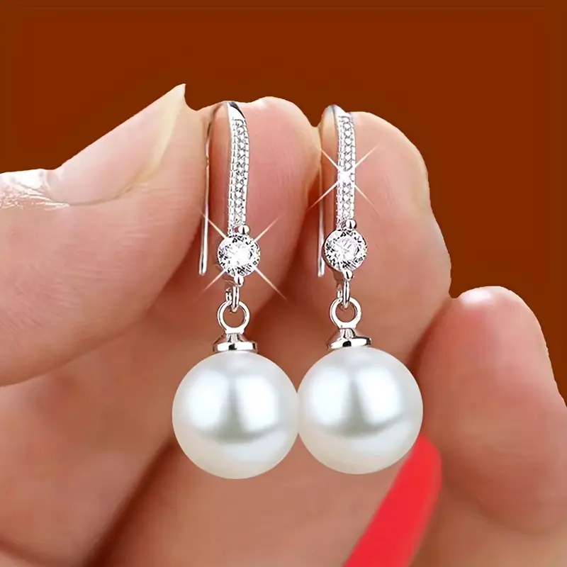 Zirconia Gold-Tone Drop Pearl Earrings