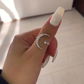 Silver-Tone Moon Zirconia Ring