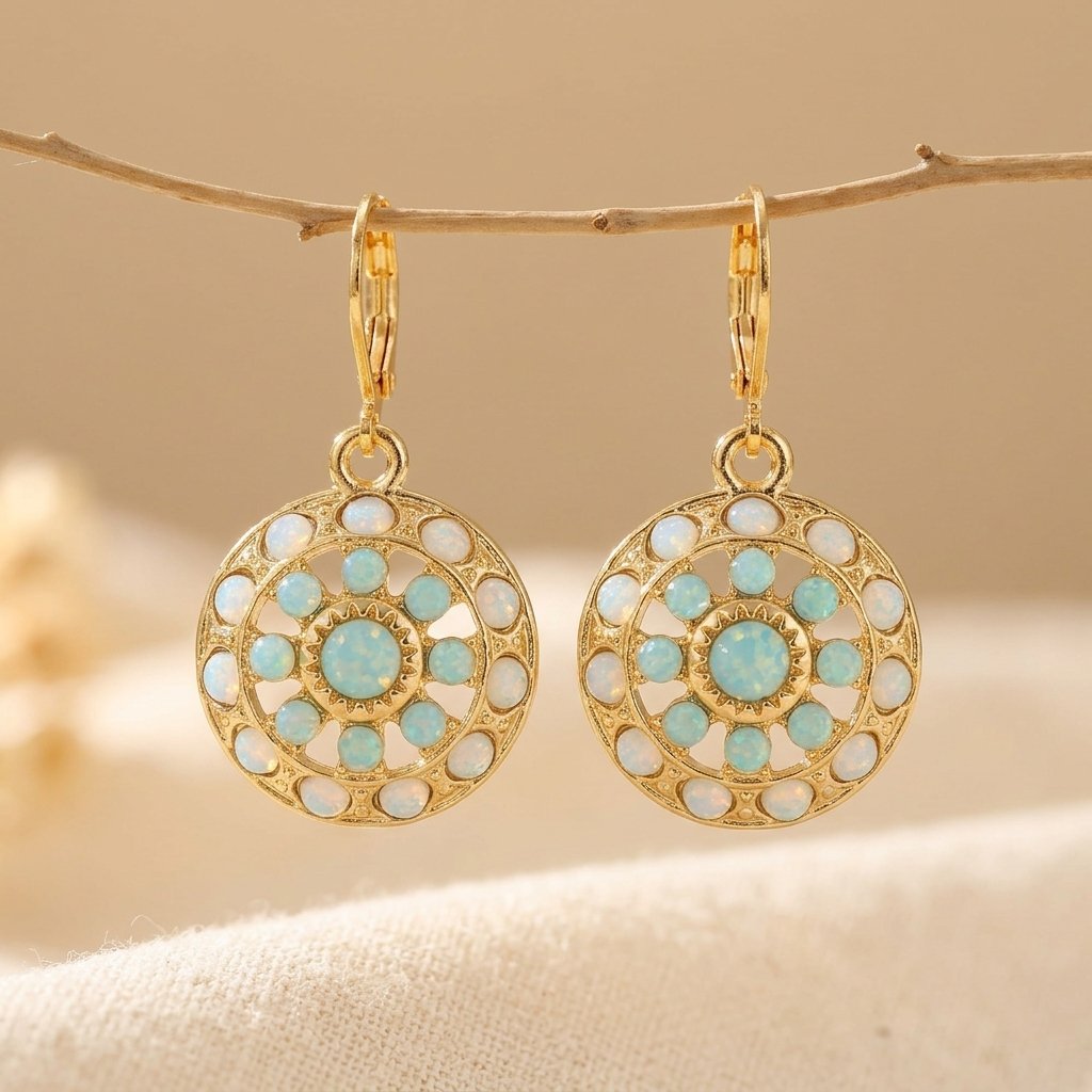 Vintage-Style Turquoise and Gold-Tone Mandala Earrings