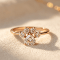 Delicate Paw Print Ring with Zirconia in Rose Gold Tone