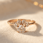 Delicate Paw Print Ring with Zirconia in Rose Gold Tone