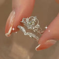Adjustable Crown Ring Set in White Gold Tone