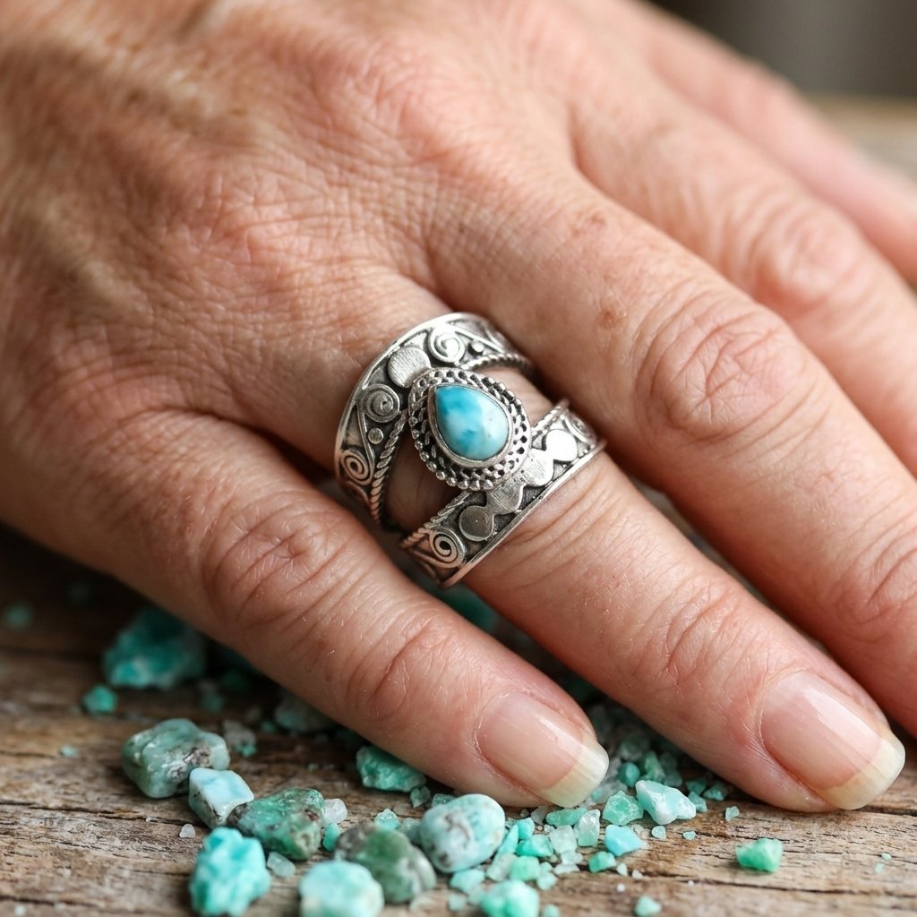 Vintage-Style Bohemian Copper-Tone Ring with Synthetic Turquoise