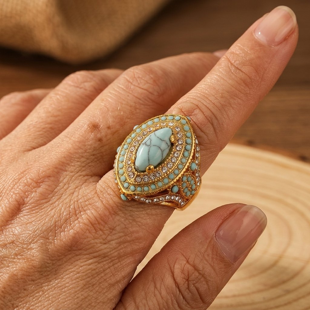 Bohemian vintage ring met synthetische edelsteen en turquoise