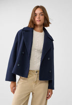 Cropped Double Breasted Jacket with Oversized Lapels and Pockets